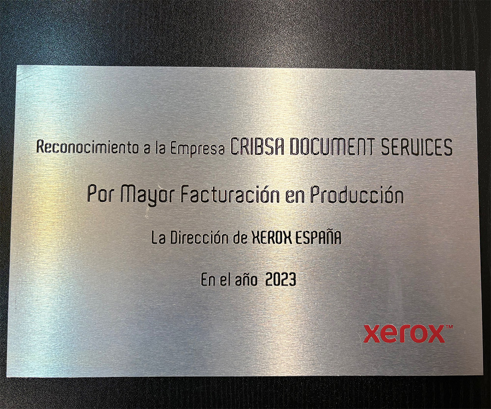 Recomocimiento a Cribsa mayor facturacion en equipos de Alta Produccion de Xerox en Espana Xerox® España Reconoce a Cribsa® como socio destacado y presenta innovadora aplicación de IA para gestión documental